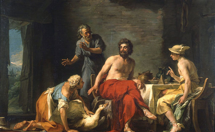 Philémon et Baucis donnant l’hospitalité à Jupiter et Mercure