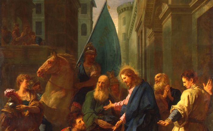 Le Centenier prosterné aux pieds de Jésus et lui demandant la guérison de son serviteur