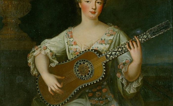 Portrait de Mademoiselle de Charolais « pinçant de la guitare »