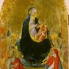 La Vierge à l'Enfant, saint Jean-Baptiste, sainte Marie-Madeleine, saint Jérôme, une sainte martyre couronnée (Catherine ou Ursule) et deux anges.